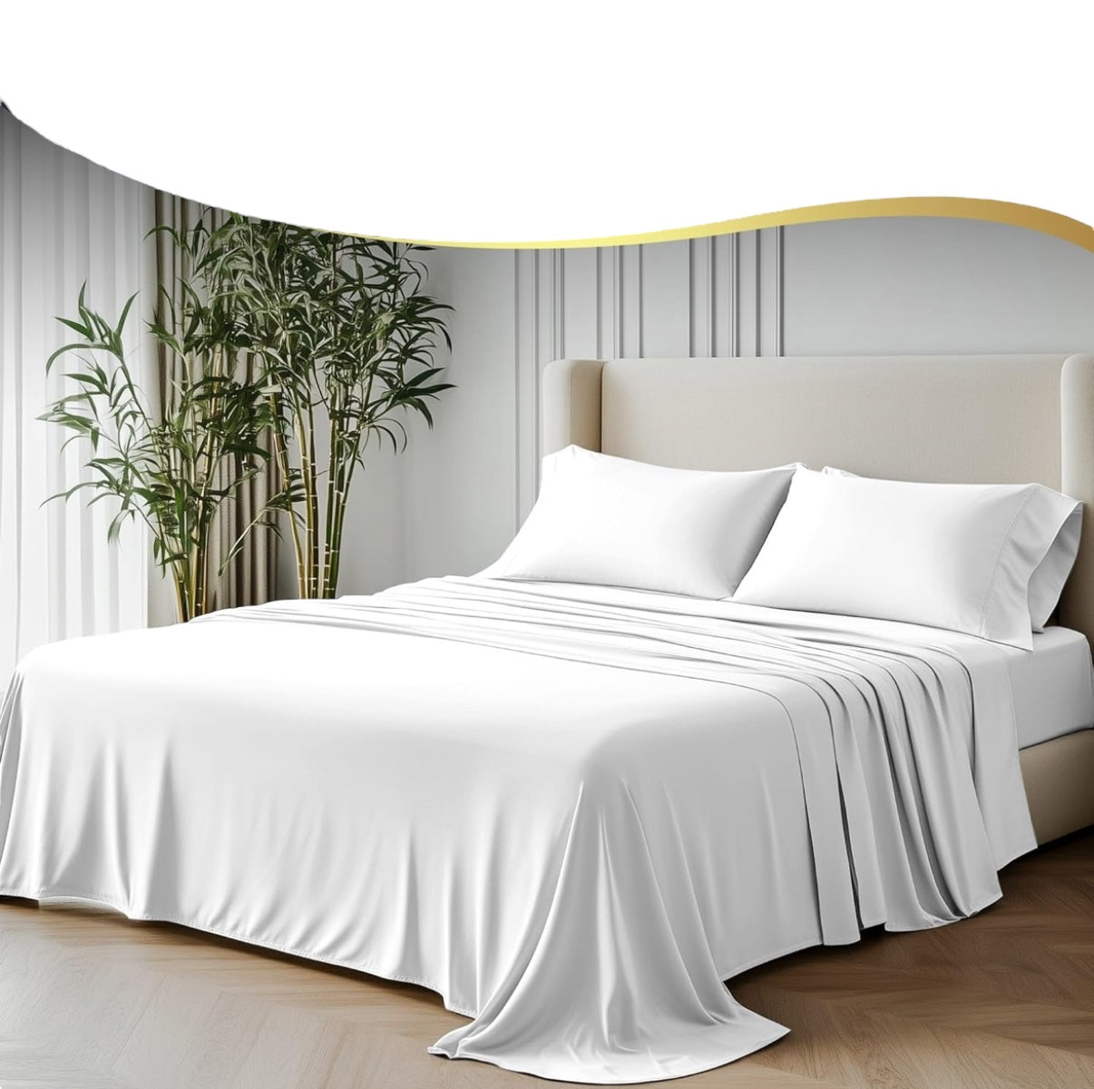 Double Size GF 100% Organic Bamboo 300tc Luxurious sateen weave Bedding Set Duvet Cover, Extra Deep 40cm Fitted Sheet, 2 x Pillow Cases