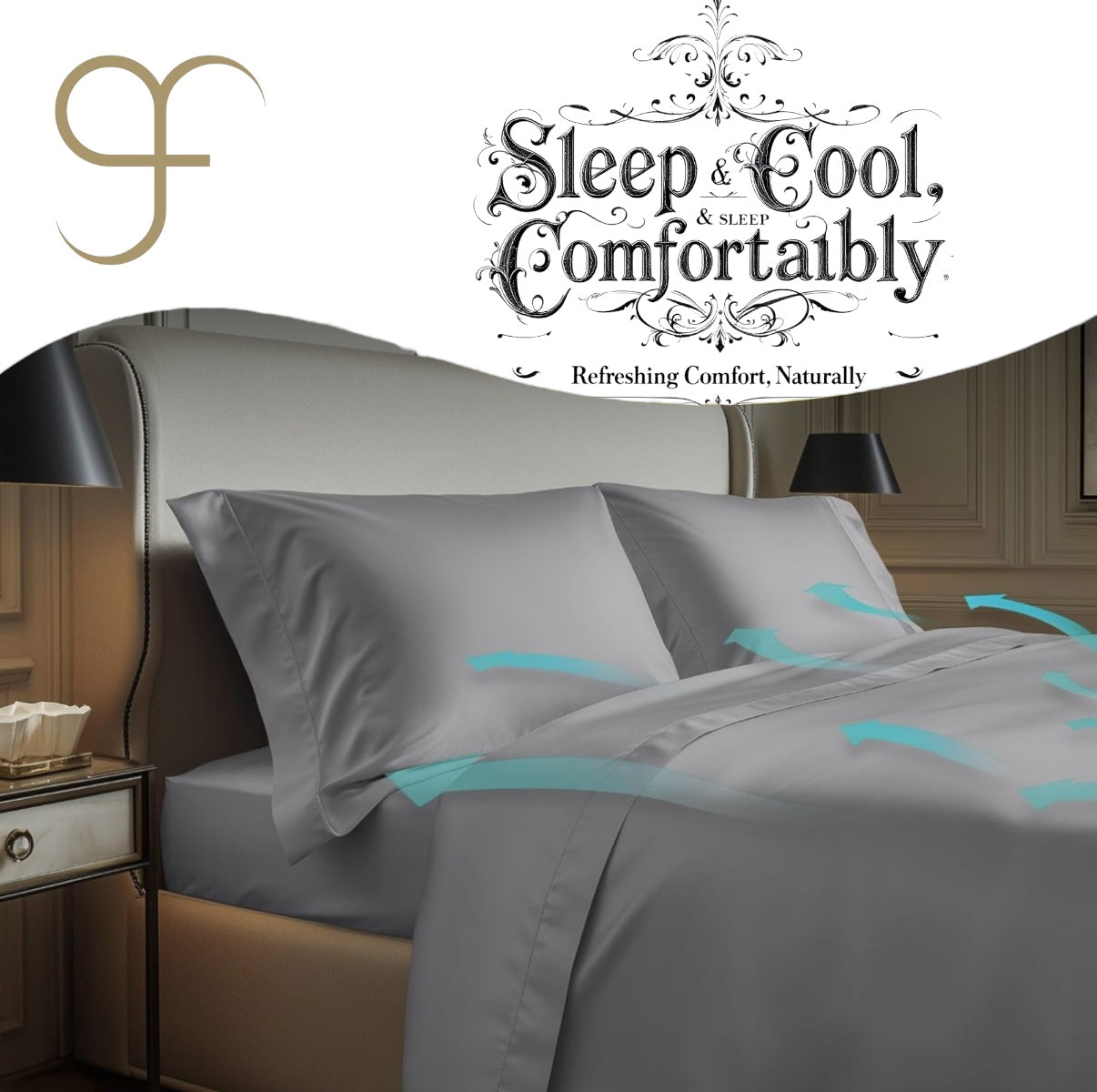 Double Size GF 100% Organic Bamboo 300tc Luxurious sateen weave Bedding Set Duvet Cover, Extra Deep 40cm Fitted Sheet, 2 x Pillow Cases