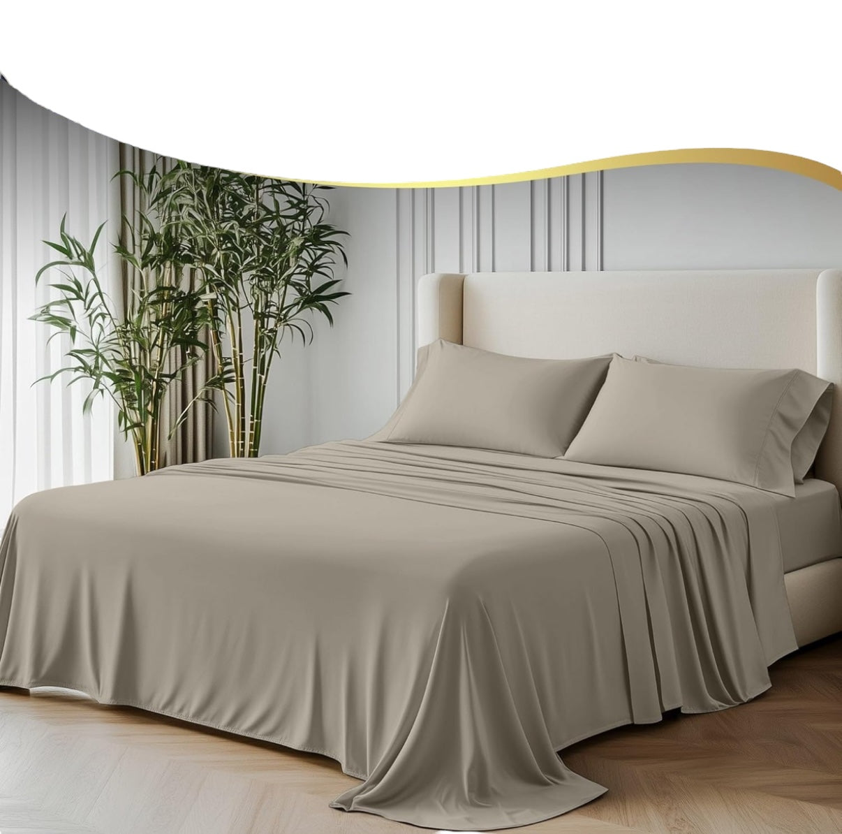 Double Size GF 100% Organic Bamboo 300tc Luxurious sateen weave Bedding Set Duvet Cover, Extra Deep 40cm Fitted Sheet, 2 x Pillow Cases