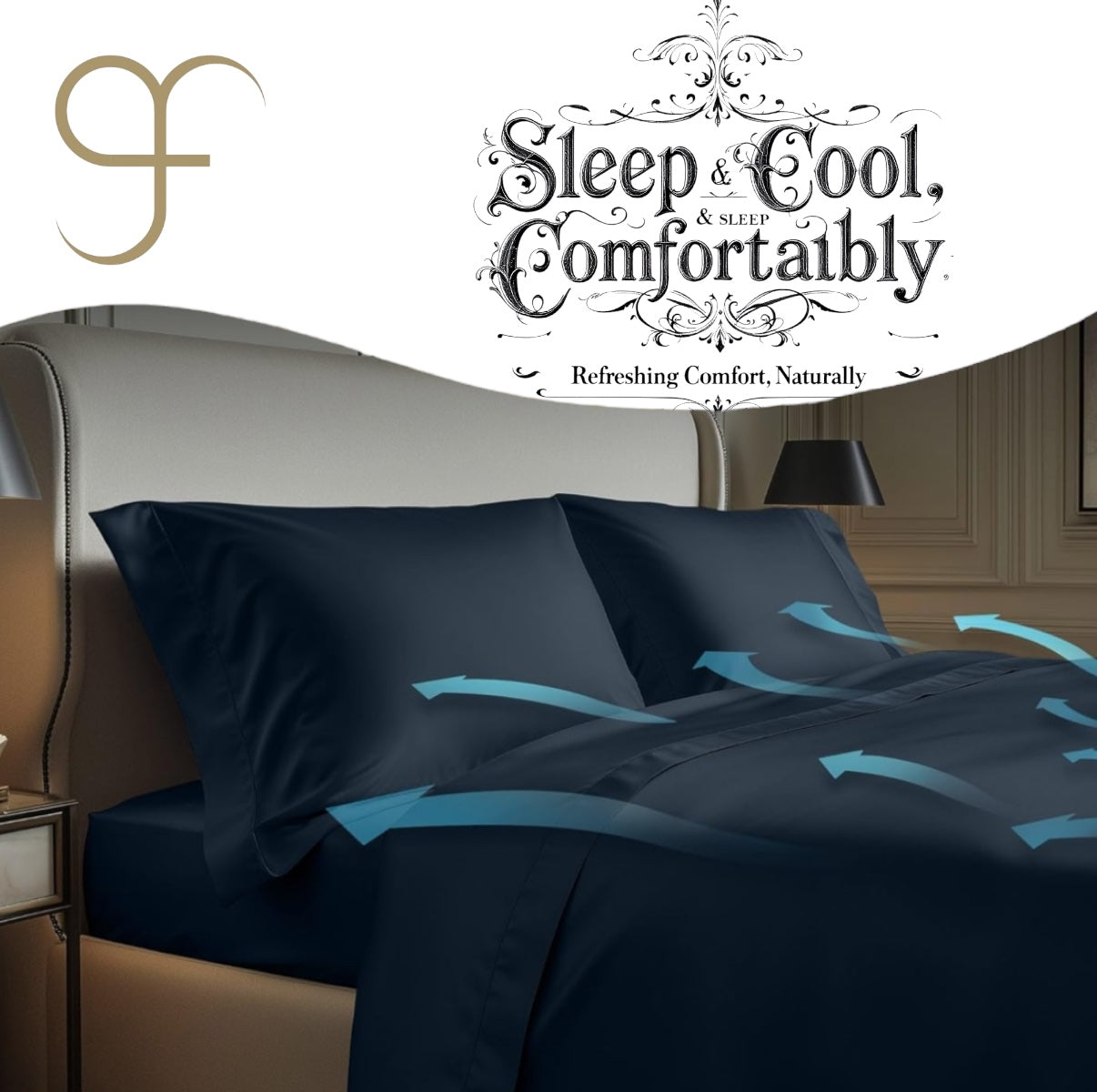 Double Size GF 100% Organic Bamboo 300tc Luxurious sateen weave Bedding Set Duvet Cover, Extra Deep 40cm Fitted Sheet, 2 x Pillow Cases