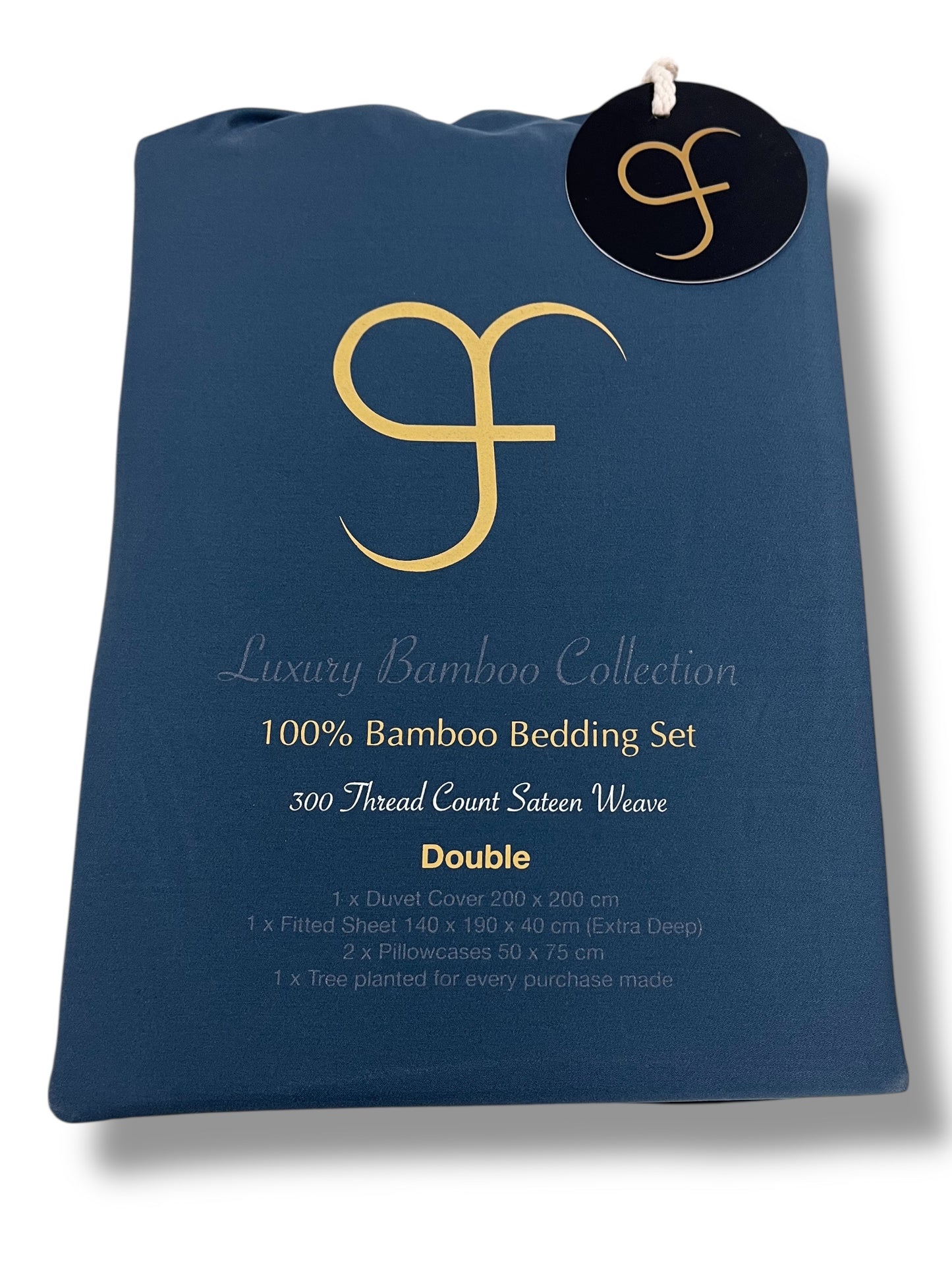 Double Size GF 100% Organic Bamboo 300tc Luxurious sateen weave Bedding Set Duvet Cover, Extra Deep 40cm Fitted Sheet, 2 x Pillow Cases