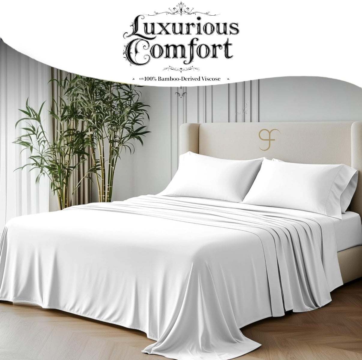 Double Size GF 100% Organic Bamboo 300tc Luxurious sateen weave Bedding Set Duvet Cover, Extra Deep 40cm Fitted Sheet, 2 x Pillow Cases