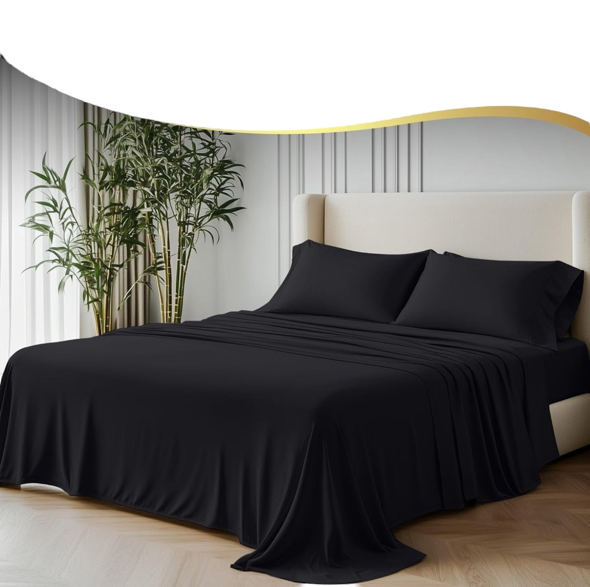 Double Size GF 100% Organic Bamboo 300tc Luxurious sateen weave Bedding Set Duvet Cover, Extra Deep 40cm Fitted Sheet, 2 x Pillow Cases