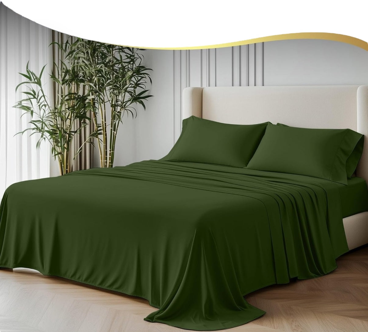 Double Size GF 100% Organic Bamboo 300tc Luxurious sateen weave Bedding Set Duvet Cover, Extra Deep 40cm Fitted Sheet, 2 x Pillow Cases