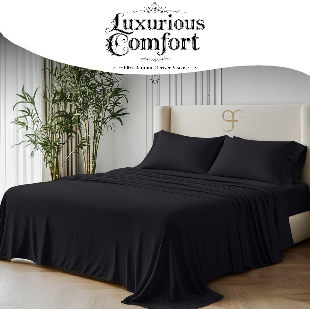 Double Size GF 100% Organic Bamboo 300tc Luxurious sateen weave Bedding Set Duvet Cover, Extra Deep 40cm Fitted Sheet, 2 x Pillow Cases