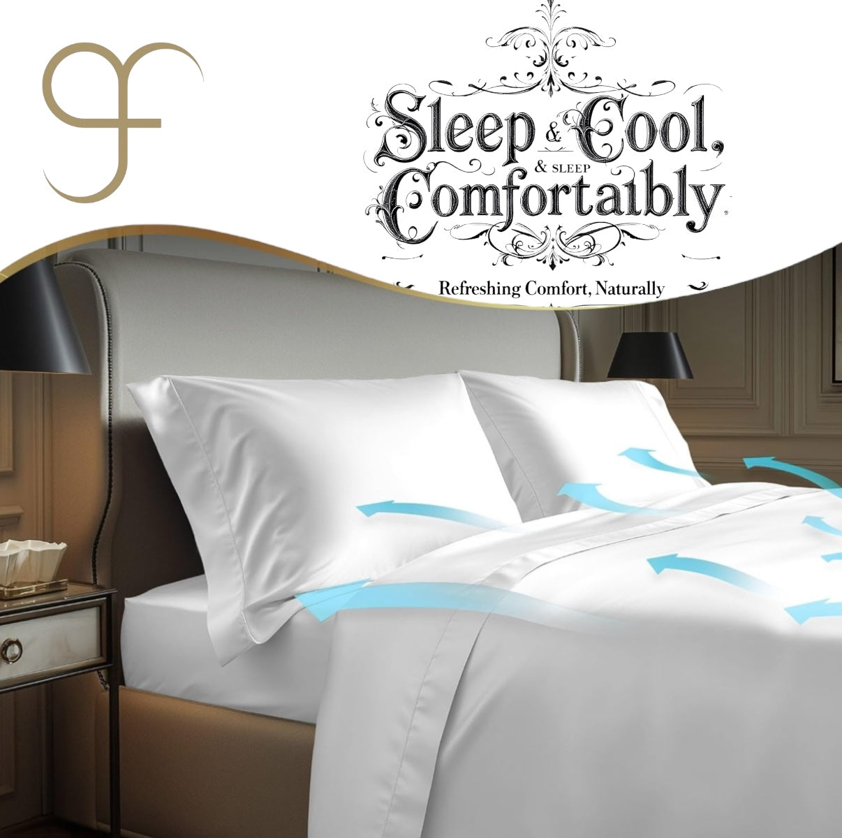 Double Size GF 100% Organic Bamboo 300tc Luxurious sateen weave Bedding Set Duvet Cover, Extra Deep 40cm Fitted Sheet, 2 x Pillow Cases