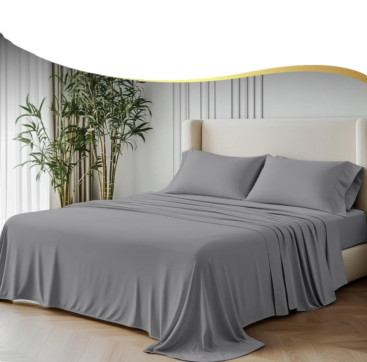 Double Size GF 100% Organic Bamboo 300tc Luxurious sateen weave Bedding Set Duvet Cover, Extra Deep 40cm Fitted Sheet, 2 x Pillow Cases