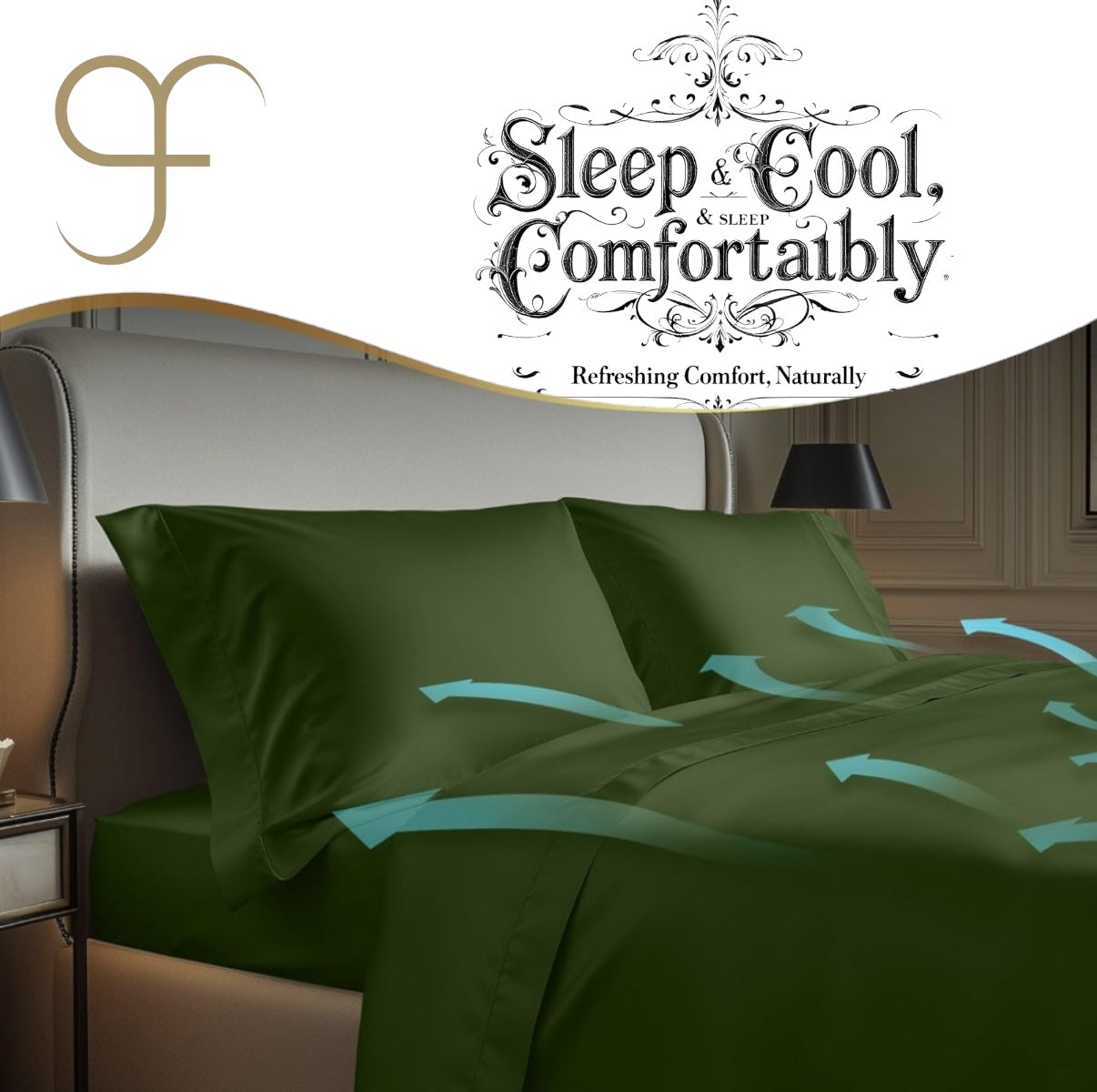 Double Size GF 100% Organic Bamboo 300tc Luxurious sateen weave Bedding Set Duvet Cover, Extra Deep 40cm Fitted Sheet, 2 x Pillow Cases