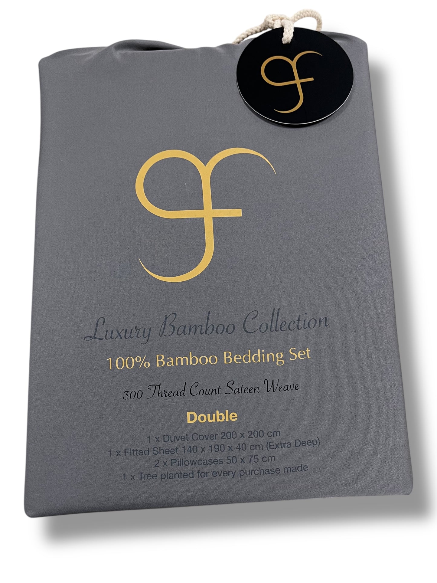 Double Size GF 100% Organic Bamboo 300tc Luxurious sateen weave Bedding Set Duvet Cover, Extra Deep 40cm Fitted Sheet, 2 x Pillow Cases