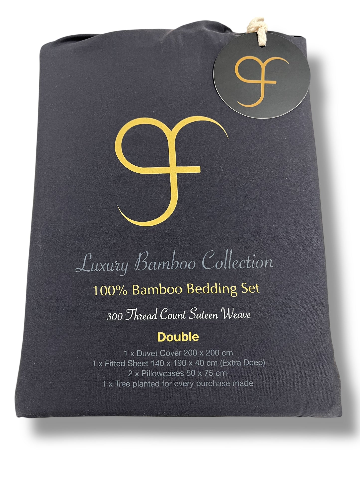 Double Size GF 100% Organic Bamboo 300tc Luxurious sateen weave Bedding Set Duvet Cover, Extra Deep 40cm Fitted Sheet, 2 x Pillow Cases