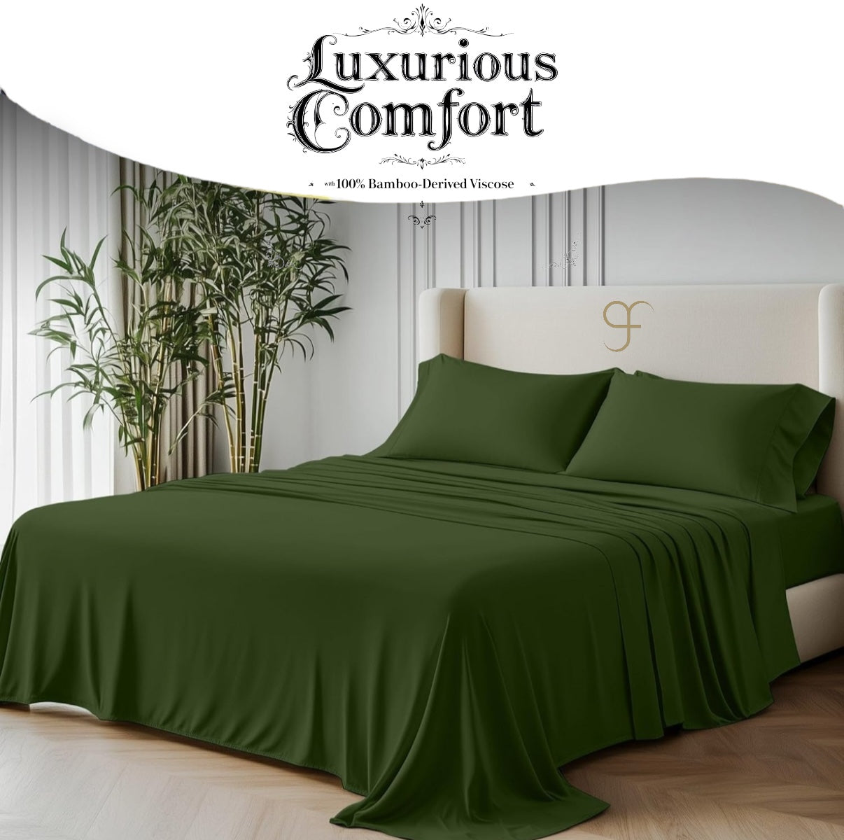 Double Size GF 100% Organic Bamboo 300tc Luxurious sateen weave Bedding Set Duvet Cover, Extra Deep 40cm Fitted Sheet, 2 x Pillow Cases
