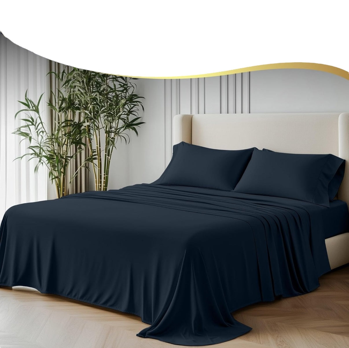 Double Size GF 100% Organic Bamboo 300tc Luxurious sateen weave Bedding Set Duvet Cover, Extra Deep 40cm Fitted Sheet, 2 x Pillow Cases