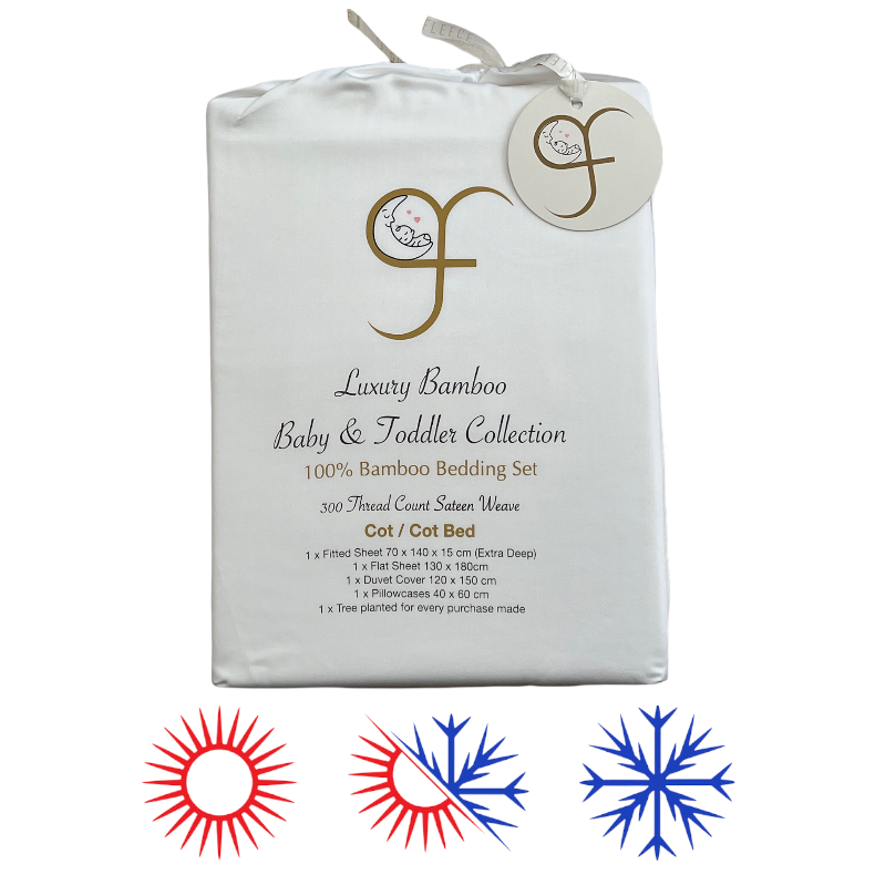 GF 100% Organic Bamboo Baby & Toddler Cot Bed Bedding Set 4 Pieces 300tc Luxurious sateen weave Duvet Cover, Fitted sheet, Flat Sheet, Pillowcase