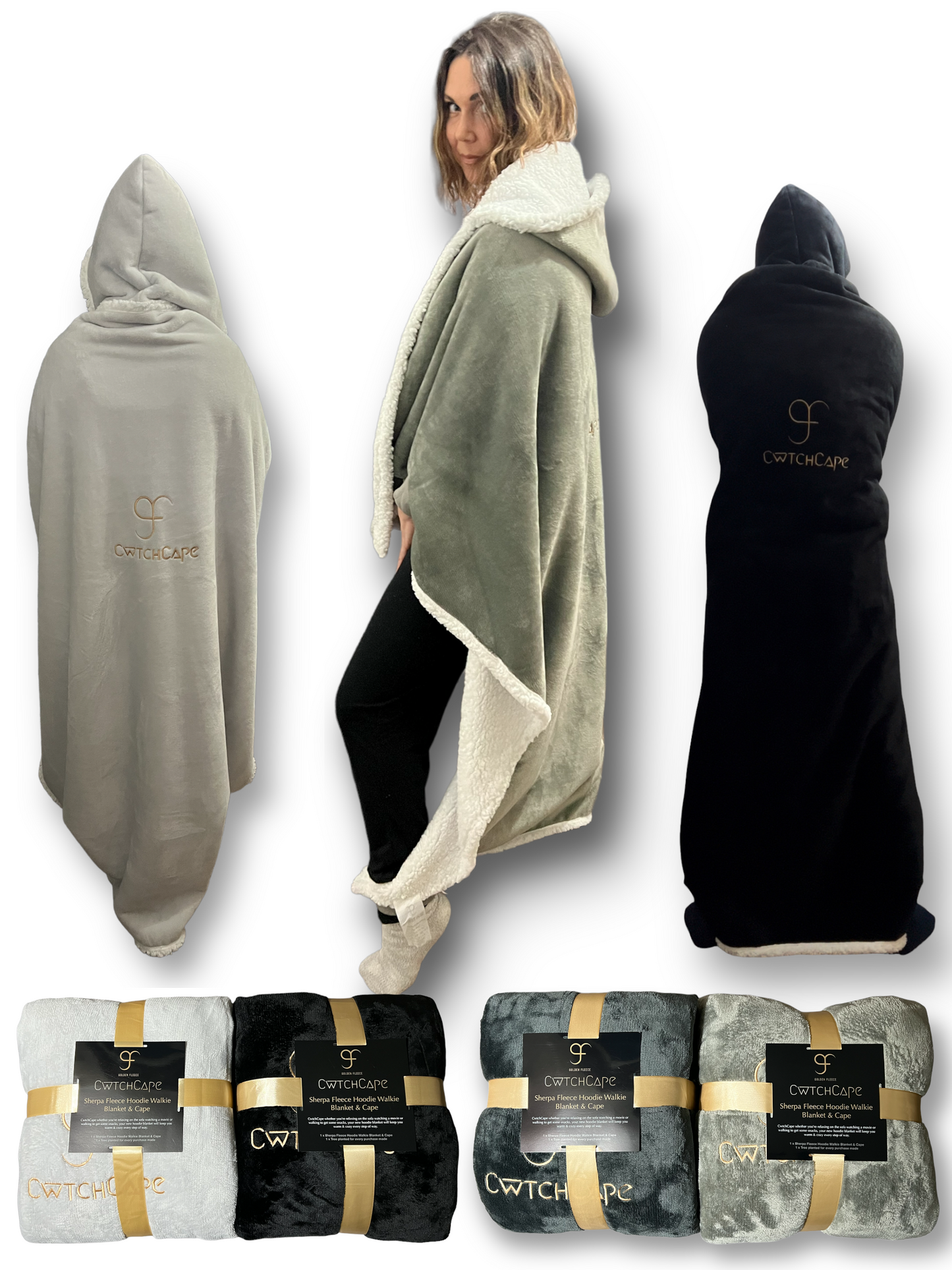 CwtchCape Sherpa fleece hoodie walkie blanket Adult 1 size fits all - 4 Colours