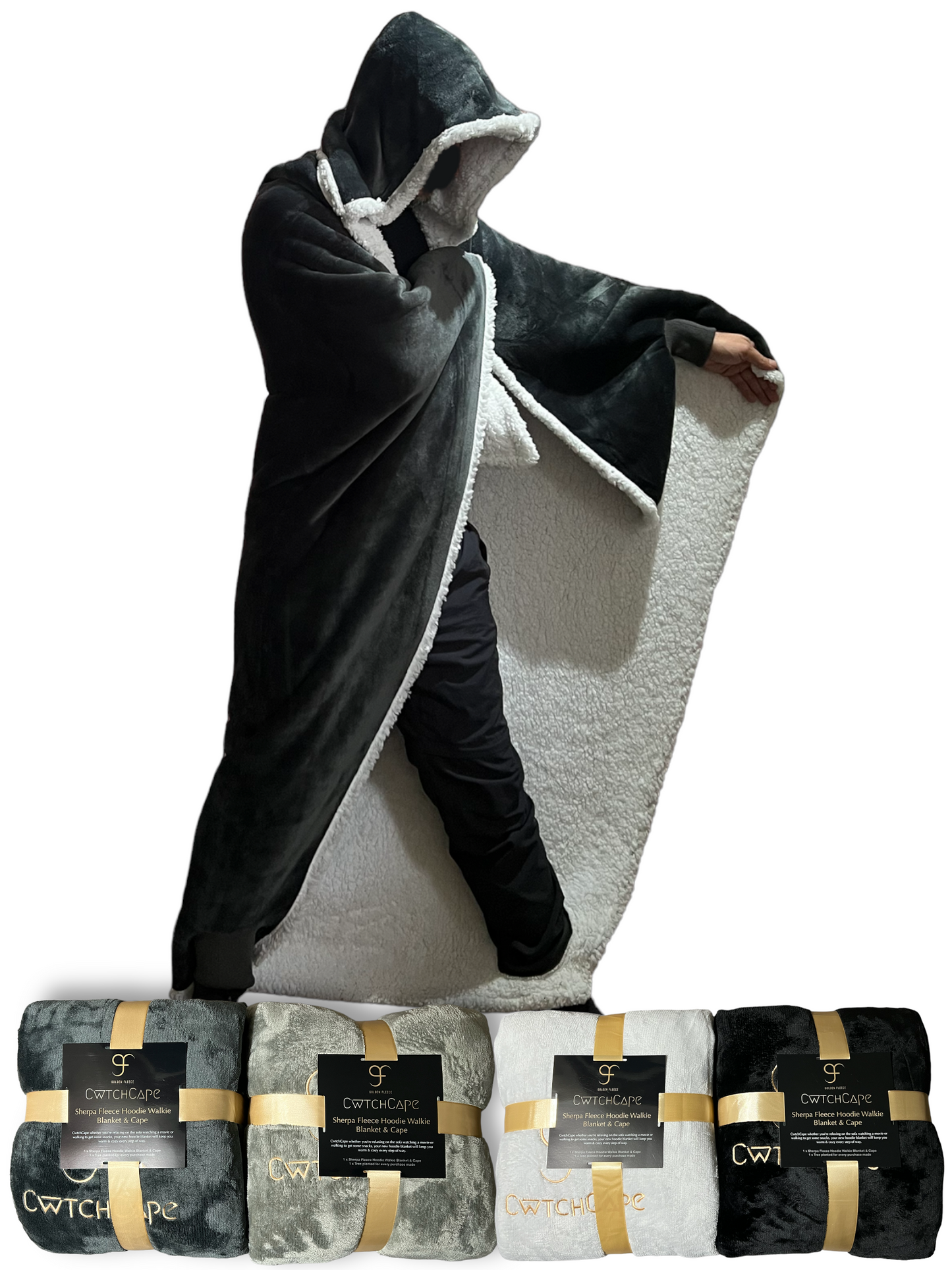 CwtchCape Sherpa fleece hoodie walkie blanket Adult 1 size fits all - 4 Colours