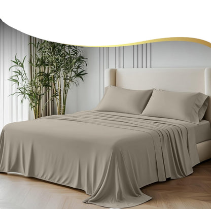 Double Size GF 100% Organic Bamboo 300tc Luxurious sateen weave Bedding Set Duvet Cover, Extra Deep 40cm Fitted Sheet, 2 x Pillow Cases