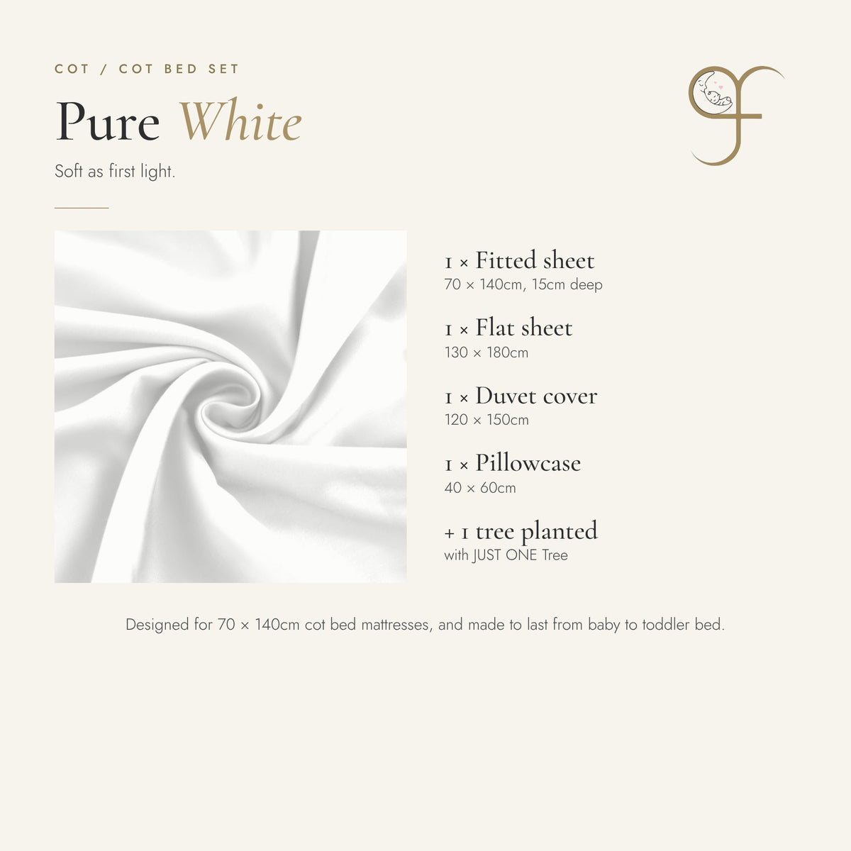 Pure White Bamboo Cot Bed Bedding Set