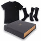 Large size Luxury Bamboo T-Shirt & Bamboo Socks Gift Box Set for Men & Women in a Handcrafted Magnetic Close Keepsake Box Black