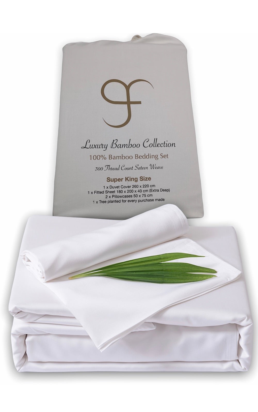 White Super King Size GF 100% Organic Bamboo 300tc Luxurious sateen weave Bedding Set Duvet Cover, Extra Deep 40cm Fitted Sheet, 2 x Pillow Cases