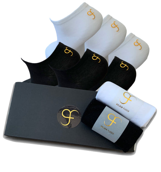 6 Pairs Bamboo Ankle Socks, 3 Black & 3 White Luxurious, Super Soft, Anti Sweat, Breathable, UK Size 6 to 10 LUXURY GF,.