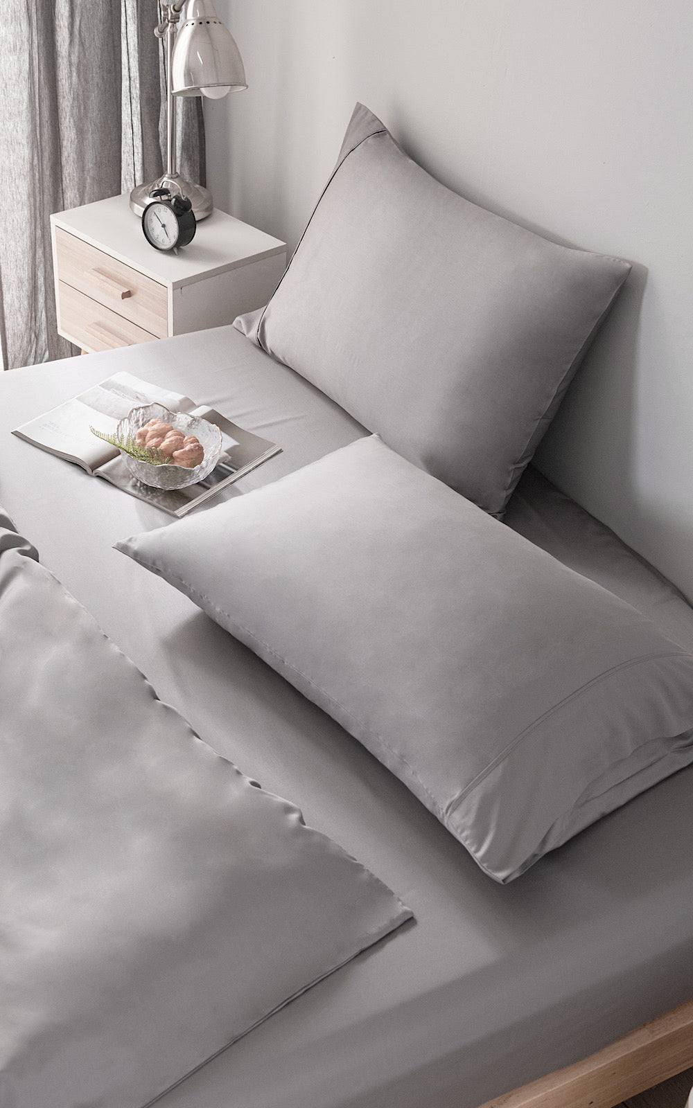 Grey Super King Size GF 100% Organic Bamboo 300tc Luxurious sateen weave Bedding Set Duvet Cover, Extra Deep 40cm Fitted Sheet, 2 x Pillow Cases