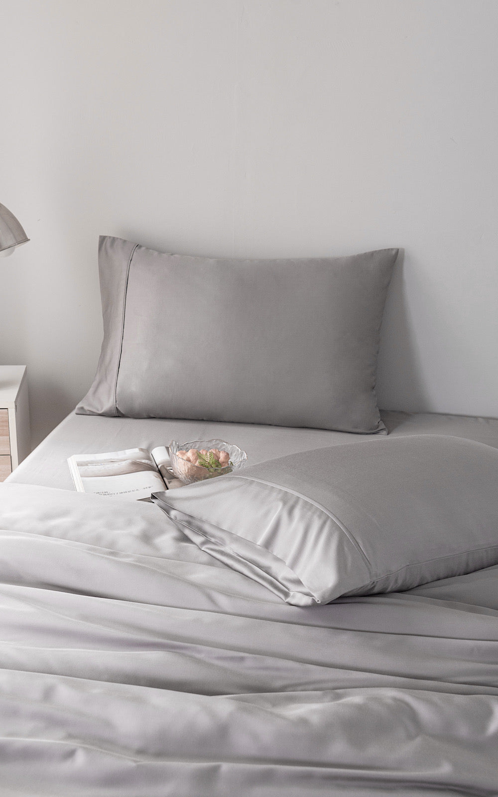 Grey Super King Size GF 100% Organic Bamboo 300tc Luxurious sateen weave Bedding Set Duvet Cover, Extra Deep 40cm Fitted Sheet, 2 x Pillow Cases